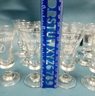 Set 14 Jagermeister Clear Glass Etched Stem Footed Shot Glasses 2 Cl 4 
