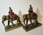 Pair Austrian Cold Painted Bronze Elephant Statue Bookends Antique Vintage