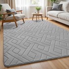 Ultra Soft Grey Area Rug For Living Room  5x7 Modern Geometric Shag Rugs With 
