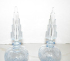 Pair  2  Vintage Art Deco Blue Glass Vanity Perfume Bottles 6 1 2 
