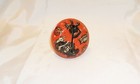 Vintage Halloween Orange Noise Maker Wooden Handle Witch Cat Owl Pumpkin Monster