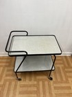 Vintage Mid Century Modern Rolling Bar Serving Cart Black Metal 2-tier Grey Top
