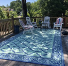 Large Deck Rv Mat Reversible Rug 9 X 12 Ft Outdoor Camping Blue Teal Beach Mat