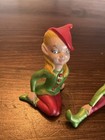 Vintage Hand Painted Ceramic Pixie Elves Christmas Figurines 5 In  lot Of 2 