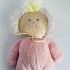 Vtg Eden Plush Baby Girl Doll Pink Bonnet Terry Cloth Blue Eyes Blond Soft Toy