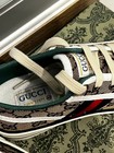 Gucci Women   s Gg Monogram Canvas Sneakers Eu 37 Beige Brown Low Top Lace Up Desi