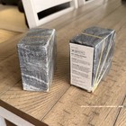 Vintage Art Deco Black Grey Marble Stone Bookend Set Gold Brass Inlay Accent 6    