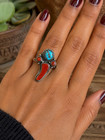 Southwestern Turquoise Mediterranean Coral Sterling Silver Adjustable Ring