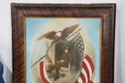 Antique Ww1 Army Soldier Portrait Bald Eagle Wood Glass Picture Frame Military