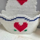 Vintage Needlepoint Plastic Canvas Pitcher Basin Wall Pocket Pair White Blue Red