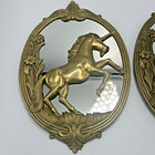 2 Vtg Leonard Towle Unicorn Brass Wall Hanging Mirrors Fantasy Hollywood Regency