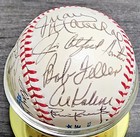 Extremely Rare 25 Hall Of Famers Signed Baseball Hunter Berra Reese Mccovey Plus