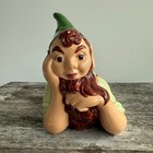 Retro Vintage Ceramic Christmas Elf Figurine  Lying Down  Hand-painted