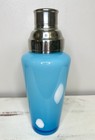 Vintage Mcm Turquoise Hand Blown Art Glass Bartender Martini Cocktail Shaker-bar