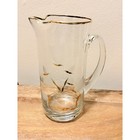 Vintage Mcm Frosted Tulip Glass Pitcher Gold Rim Floral Cocktail Bar Cart Jug