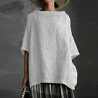 Women s Short Sleeve Kaftan Blouse T-shirts Linen Loose Tunic Tops Tee Plus Size