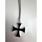 Black Enamel Iron Cross Pendant Necklace Silver Tone Maltese Cross Gothic