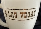Vintage Las Vegas Nevada White Milk Glass Footed Coffee Tea Mug Cup Gold