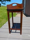 Vintage Solid Mahogany Stand Table Removable Serving Tray With Handles 1960s