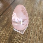 Vintage Pink Frosted Egg Shaped Glass Etched Rose Flowers W acrylic Base
