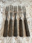 Lot Of 5 Antique Wooden Handle Forks lamson   Goodnow 