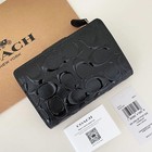 Coach Medium Corner Zip Wallet In Signature Leather Black Cv414 Outlet New