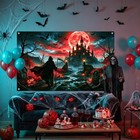 Halloween Banner Black Red Scary Cemetery Graveyard Backdrop Horror Moon Night B