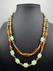 Multistrand Beaded Necklace Earrings Set Glass Wood Boho Earth Tone