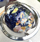 Blue Lapis Ocean Gemstone World Globe Silver 3- Leg Stand With Compass