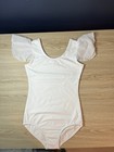 Stella Girls Ballet Dance White Leotard Ruffle Short Sleeves Gymnastics Size 7