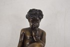 Antique Bronze Statue Artwork Sculpture Boy Sitting Next To Pond Signed 12  Tall