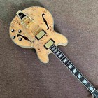 Natural 335 Jazz Electric Guitar Gold Hardware Burl Maple Top Semi Hollow Body