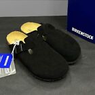 Birkenstock Boston Black Suede Leather Clog Soft Footbed