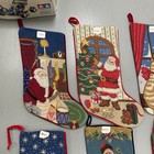 Vtg Needlepoint Christmas Stocking 9-ct Lot Velvet Back Santa Reindeer Teddy Cat