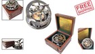 Antique Finish 5-inch Sundial Compass With Elegant Rosewood Case     Perfect Gift