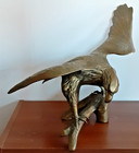 Large Cast Brass Eagle On A Branch Sculpture Vintage Statue 19  Wingspan India