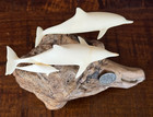 John Perry Sculpture Dolphin Family On A Large Beautiful Burl Wood Base 6 75 