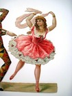 Vintage Die Cut W  Ballerina   Jester In A Mask Dancing Together      