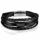 Men Women Handmade Leather Braided Wrap Punk Magnetic Wristband Cuff Bracelet