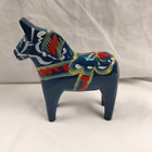 Swedish Blue Dala Horse 3 5    X 4    Hand Painted Carved Wood Folk Art Nordic