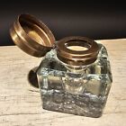 Vintage Antique Style Clear Square Glass Inkwell Ink Pot Bottle