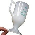Vintage Irish Coffee Handle Footed Milk Glass Mug Shamrock Gold Rim