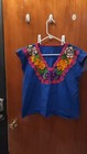 Handmade Puebla Mexican Boho Floral Embroidered Cotton Peasant Blouse S m 