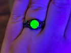 Uranium Glass Skeleton Ring Stainless Steel Green