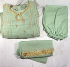 3pc Embroidered Sequin Cotton Chiffon Salwar Kameez   Dupatta - Mint Green - S