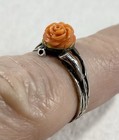 Antique Victorian Sterling Silver Carved Coral Rose Ring Size 7