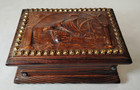 Vintage Trinket Box Wooden Storage Stash Handmade Tooled Leather 7  X 6 