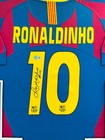 Ronaldinho Signed Autographed Jersey Framed Barcelona Display Beckett Bas