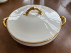 Haviland Limoges Vtg White Porcelain China   Gold Trimmed Covered Vegetable Bowl