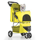 Yellow Foldable Dog Stroller Portable Pet Cat Carrier Cart W adjustable Sunshade